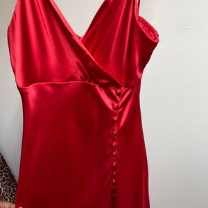 Red satin dress
